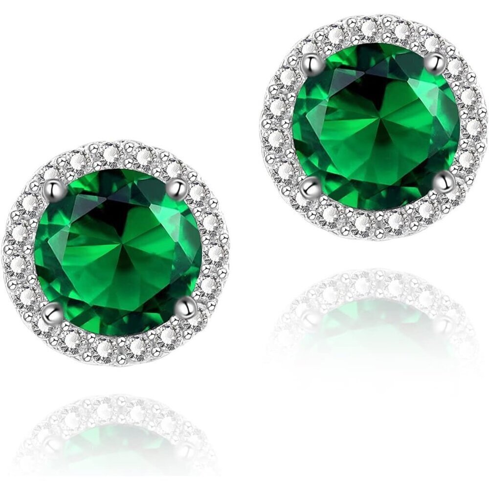 Women's Round Green Birthstone Elegant Mall Dainty Halo Cubic Zirconia Earring